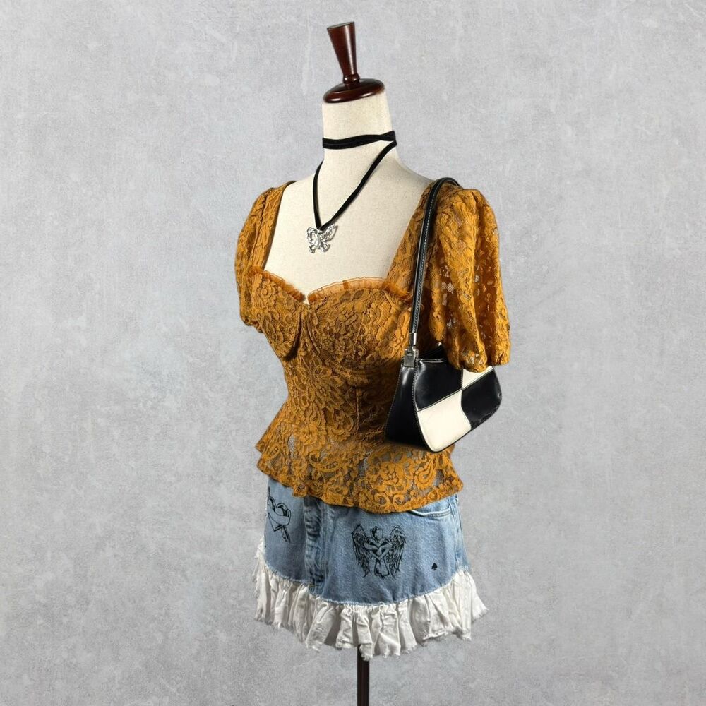 Sienna Orange Romantic Lace Peplum Bustier Crop Top Size S - Picture 2 of 8